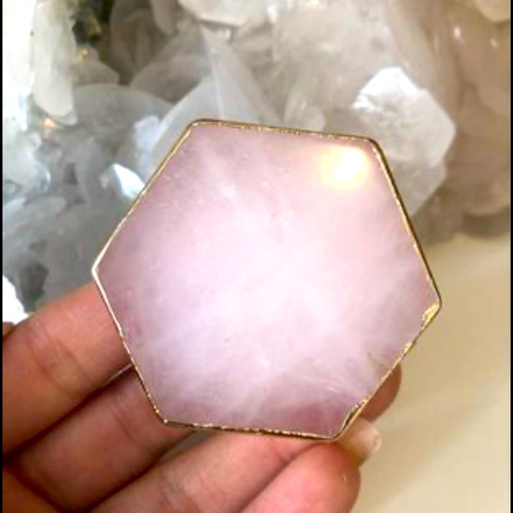 Rose Quartz Crystal with Gold Edging Hexagon Pop Socket / Phone Grip